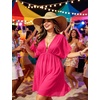 image:imageSWOMOG Women Plus Size Cover Up Short Sleeve Swimsuit Cover Bikini Bathing Suit Beachwear Summer Dress with Tie BackRose Red