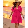 image:imageSWOMOG Women Plus Size Cover Up Short Sleeve Swimsuit Cover Bikini Bathing Suit Beachwear Summer Dress with Tie BackRose Red