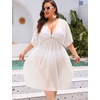 image:imageSWOMOG Women Plus Size Cover Up Short Sleeve Swimsuit Cover Bikini Bathing Suit Beachwear Summer Dress with Tie BackWhite