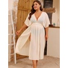 image:imageSWOMOG Women Plus Size Swimsuit Cover Up Bikini Bathing Suit Sexy Deep V Neck Swim Beach Dresses Summer BeachwearLongapricot