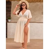 image:imageSWOMOG Women Plus Size Swimsuit Cover Up Bikini Bathing Suit Sexy Deep V Neck Swim Beach Dresses Summer BeachwearLongapricot
