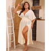 image:imageSWOMOG Women Plus Size Swimsuit Cover Up Bikini Bathing Suit Sexy Deep V Neck Swim Beach Dresses Summer BeachwearLongapricot