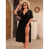image:imageSWOMOG Women Plus Size Swimsuit Cover Up Bikini Bathing Suit Sexy Deep V Neck Swim Beach Dresses Summer BeachwearLongblack