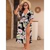 image:imageSWOMOG Women Plus Size Swimsuit Cover Up Bikini Bathing Suit Sexy Deep V Neck Swim Beach Dresses Summer BeachwearLongblack Green Flower