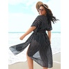 image:imageSWOMOG Women Plus Size Swimsuit Cover Up Bikini Bathing Suit Sexy Deep V Neck Swim Beach Dresses Summer BeachwearLongblack Stripe
