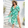 image:imageSWOMOG Women Plus Size Swimsuit Cover Up Bikini Bathing Suit Sexy Deep V Neck Swim Beach Dresses Summer BeachwearLonggreen Leaf