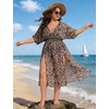 image:imageSWOMOG Women Plus Size Swimsuit Cover Up Bikini Bathing Suit Sexy Deep V Neck Swim Beach Dresses Summer BeachwearLongleopard Print