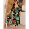 image:imageSWOMOG Women Plus Size Swimsuit Cover Up Bikini Bathing Suit Sexy Deep V Neck Swim Beach Dresses Summer BeachwearLongmuticolor Leaf