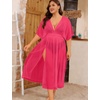 image:imageSWOMOG Women Plus Size Swimsuit Cover Up Bikini Bathing Suit Sexy Deep V Neck Swim Beach Dresses Summer BeachwearLongrose Red