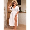 image:imageSWOMOG Women Plus Size Swimsuit Cover Up Bikini Bathing Suit Sexy Deep V Neck Swim Beach Dresses Summer BeachwearLongwhite