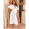 image:imageSWOMOG Women Plus Size Swimsuit Cover Up Bikini Bathing Suit Sexy Deep V Neck Swim Beach Dresses Summer BeachwearLongwhite