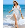 image:imageSWOMOG Women Plus Size Swimsuit Cover Up Bikini Bathing Suit Sexy Deep V Neck Swim Beach Dresses Summer BeachwearLongwhite Stripe