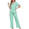 image:imageSWOMOG 100 Cotton Women Pajamas Set 2 Piece Short Sleeve Sleepwear Button Down Lounge Set Soft Ruffle Pjs with PocketGreenwhite Stripes