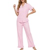 image:imageSWOMOG 100 Cotton Women Pajamas Set 2 Piece Short Sleeve Sleepwear Button Down Lounge Set Soft Ruffle Pjs with PocketPinkwhite Stripes