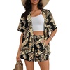 image:imageSWOMOG Hawaiian Tropical Print Womens 2 Piece Swimsuit Cover Up Set  Loose Short Sleeve Top amp Shorts for Summer Beach SXXLBlack Flower