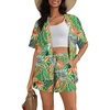 image:imageSWOMOG Hawaiian Tropical Print Womens 2 Piece Swimsuit Cover Up Set  Loose Short Sleeve Top amp Shorts for Summer Beach SXXLGreen Flower
