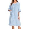 image:imageSWOMOG House Dress for Women Snap Front Dusters for Women with Pockets 34 Sleeve Cotton Nightgown SXXXLStriped Lightblue