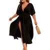 image:imageSWOMOG Women Plus Size Swimsuit Cover Up Bikini Bathing Suit Sexy Deep V Neck Swim Beach Dresses Summer BeachwearLongblack