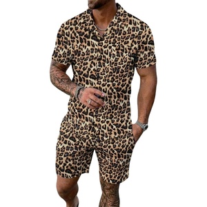 image:imageSWOMOG Mens Summer Short Sets Hawaiian 2 Piece Beach Shirts Modal Button Down with Pockets amp Drawstring M3XLLeopard Print