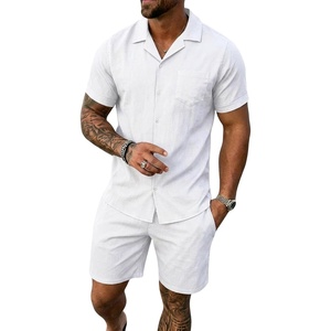 image:imageSWOMOG Mens Summer Short Sets Hawaiian 2 Piece Beach Shirts Modal Button Down with Pockets amp Drawstring M3XLWhite