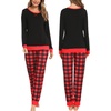 image:imageSWOMOG Couples Pajamas Set Women amp Men Long Sleeve Sleepwear Pjs Top Plaid Pants Loungewear Set with PocketsBlack  Red Plaid
