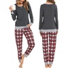 image:imageSWOMOG Couples Pajamas Set Women amp Men Long Sleeve Sleepwear Pjs Top Plaid Pants Loungewear Set with PocketsDeep Grey  Red Plaid