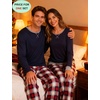 image:imageSWOMOG Couples Pajamas Set Women amp Men Long Sleeve Sleepwear Pjs Top Plaid Pants Loungewear Set with PocketsNavy Blue  Blue Plaid