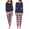 image:imageSWOMOG Couples Pajamas Set Women amp Men Long Sleeve Sleepwear Pjs Top Plaid Pants Loungewear Set with PocketsNavy Blue  Blue Plaid