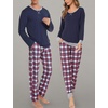 image:imageSWOMOG Couples Pajamas Set Women amp Men Long Sleeve Sleepwear Pjs Top Plaid Pants Loungewear Set with PocketsNavy Blue  Red Plaid
