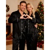 image:imageSWOMOG Couples Satin Pajamas Set Womens amp Mens Matching Silk Long Sleeve Sleepwear 2 Piece Button Down Pjs Set Lounge SetBlack