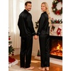 image:imageSWOMOG Couples Satin Pajamas Set Womens amp Mens Matching Silk Long Sleeve Sleepwear 2 Piece Button Down Pjs Set Lounge SetBlack