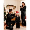 image:imageSWOMOG Couples Satin Pajamas Set Womens amp Mens Matching Silk Long Sleeve Sleepwear 2 Piece Button Down Pjs Set Lounge SetBlack