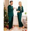 image:imageSWOMOG Couples Satin Pajamas Set Womens amp Mens Matching Silk Long Sleeve Sleepwear 2 Piece Button Down Pjs Set Lounge SetDeep Green