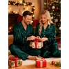 image:imageSWOMOG Couples Satin Pajamas Set Womens amp Mens Matching Silk Long Sleeve Sleepwear 2 Piece Button Down Pjs Set Lounge SetDeep Green