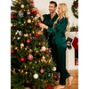 image:imageSWOMOG Couples Satin Pajamas Set Womens amp Mens Matching Silk Long Sleeve Sleepwear 2 Piece Button Down Pjs Set Lounge SetDeep Green