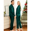 image:imageSWOMOG Couples Satin Pajamas Set Womens amp Mens Matching Silk Long Sleeve Sleepwear 2 Piece Button Down Pjs Set Lounge SetDeep Green