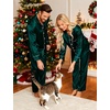 image:imageSWOMOG Couples Satin Pajamas Set Womens amp Mens Matching Silk Long Sleeve Sleepwear 2 Piece Button Down Pjs Set Lounge SetDeep Green