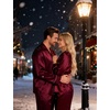 image:imageSWOMOG Couples Satin Pajamas Set Womens amp Mens Matching Silk Long Sleeve Sleepwear 2 Piece Button Down Pjs Set Lounge SetDeep Wine Red