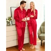 image:imageSWOMOG Couples Satin Pajamas Set Womens amp Mens Matching Silk Long Sleeve Sleepwear 2 Piece Button Down Pjs Set Lounge SetRed