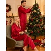 image:imageSWOMOG Couples Satin Pajamas Set Womens amp Mens Matching Silk Long Sleeve Sleepwear 2 Piece Button Down Pjs Set Lounge SetRed