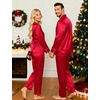 image:imageSWOMOG Couples Satin Pajamas Set Womens amp Mens Matching Silk Long Sleeve Sleepwear 2 Piece Button Down Pjs Set Lounge SetRed