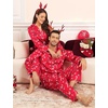 image:imageSWOMOG Couples Satin Pajamas Set Womens amp Mens Matching Silk Long Sleeve Sleepwear 2 Piece Button Down Pjs Set Lounge SetRed Candy