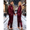 image:imageSWOMOG Couples Satin Pajamas Set Womens amp Mens Matching Silk Long Sleeve Sleepwear 2 Piece Button Down Pjs Set Lounge SetWine Red