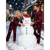 image:imageSWOMOG Couples Satin Pajamas Set Womens amp Mens Matching Silk Long Sleeve Sleepwear 2 Piece Button Down Pjs Set Lounge SetWine Red