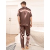 image:imageSWOMOG Mens Satin Pajama Set Short Sleeve Classic Sleepwear Button Down Silky Loungewear with Long PantsBrown