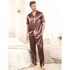image:imageSWOMOG Mens Satin Pajama Set Short Sleeve Classic Sleepwear Button Down Silky Loungewear with Long PantsBrown