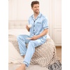 image:imageSWOMOG Mens Satin Pajama Set Short Sleeve Classic Sleepwear Button Down Silky Loungewear with Long PantsSky Blue