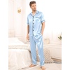 image:imageSWOMOG Mens Satin Pajama Set Short Sleeve Classic Sleepwear Button Down Silky Loungewear with Long PantsSky Blue