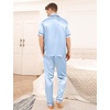 image:imageSWOMOG Mens Satin Pajama Set Short Sleeve Classic Sleepwear Button Down Silky Loungewear with Long PantsSky Blue
