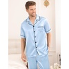 image:imageSWOMOG Mens Satin Pajama Set Short Sleeve Classic Sleepwear Button Down Silky Loungewear with Long PantsSky Blue